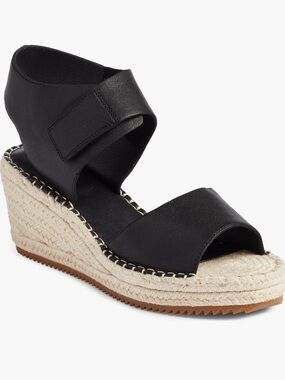 Eileen Fisher Weslia Black Leather Wedge Sandal 8
